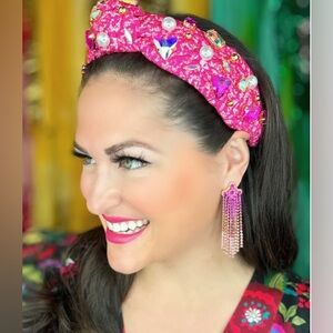 BRIANNA CANNON ADULT SIZE PINK TEXTURED HEADBAND WITH CRYSTALS AND PEARLS